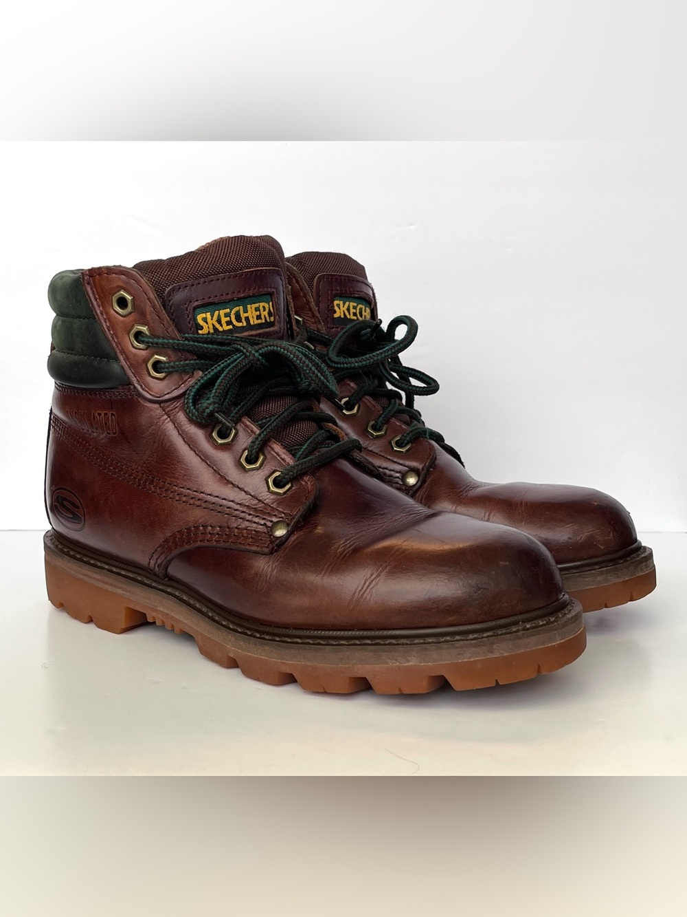 SKECHERS Men's Brown Leather Steel Toe Lug-Soled Insulated Work Boots Size 7